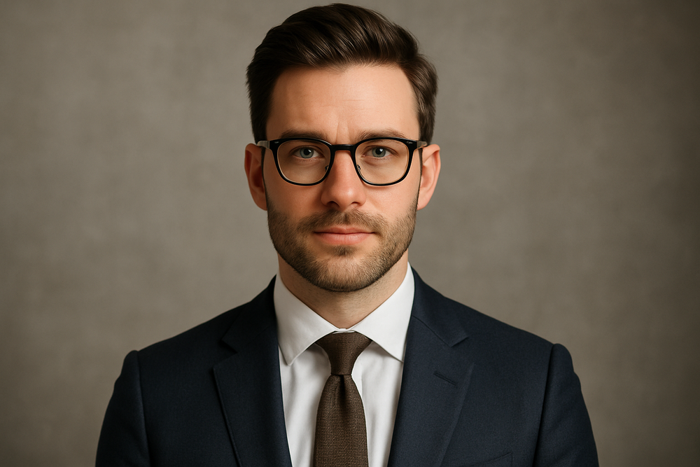 A man neatly dressed, portrait, great fashion sense, with cool glasses, facing the observer